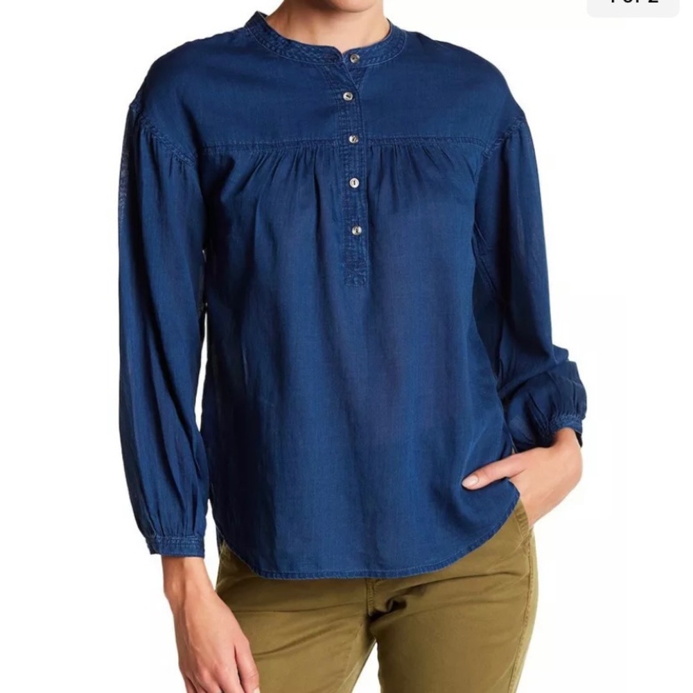 J Crew chambray denim henley popover top